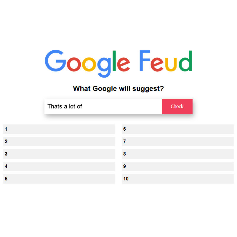 Thats a lot of  Google Feud in english