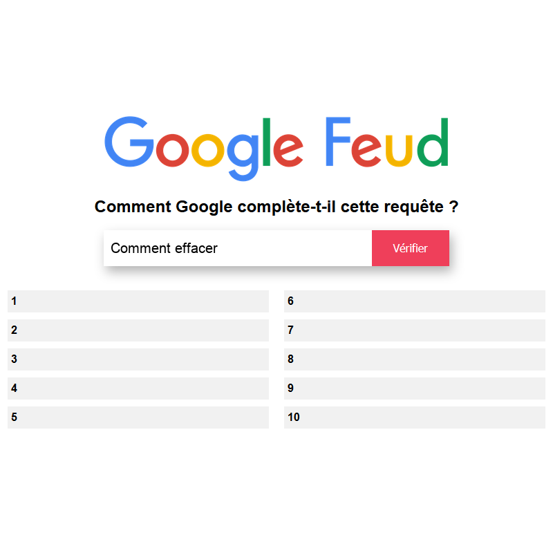 Comment effacer... - Google Feud en français